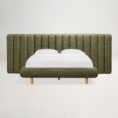 Arlo Double Floating Bed with Tufted Wide Headboard - Cleo Green
