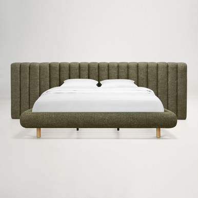 Arlo King Floating Bed with Tufted Wide Headboard - Cleo Green