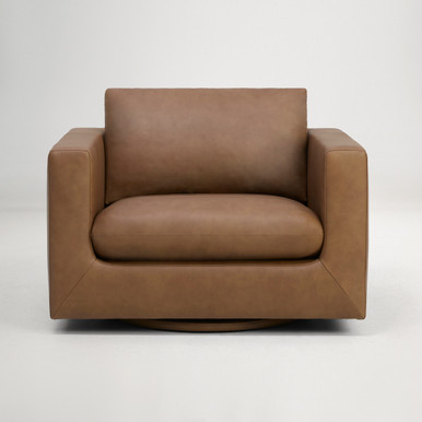 Hudson Mini Leather Swivel Armchair - Tuscany Tan