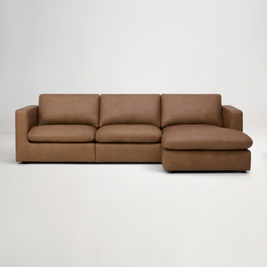 Hudson Mini Leather Right Chaise Sofa - Tuscany Tan