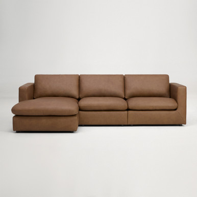 Hudson Mini Leather Left Chaise Sofa - Tuscany Tan