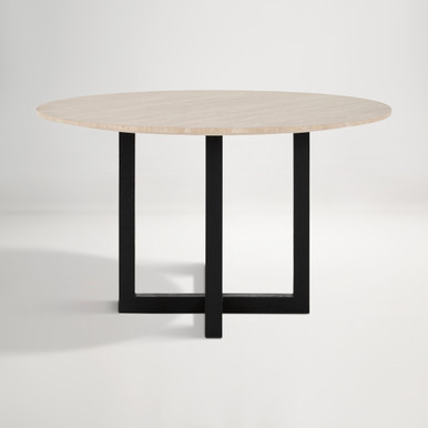 Bronte Round 130cm Dining Table - Travertine/Black