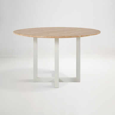 Bronte Round 130cm Dining Table - Travertine/White