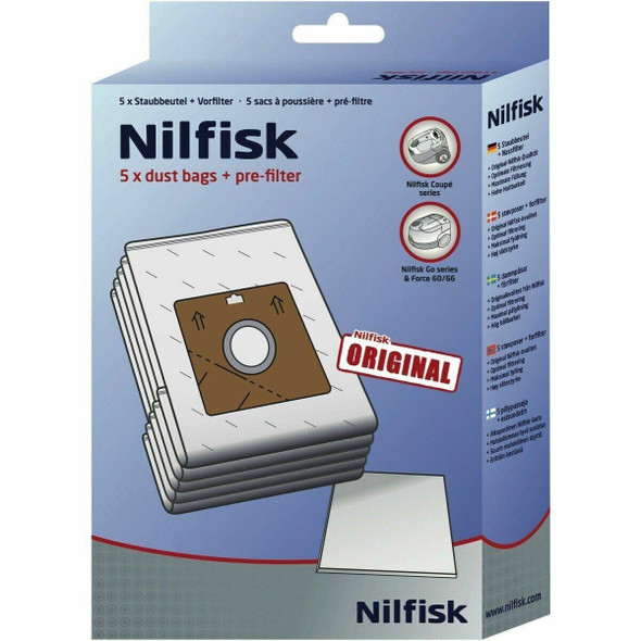 Nilfisk NILFISK DISPOSABLE 5 BAGS FOR 78602600 COUPE GO FORCE COMPACT GENUINE HEIDELBERG