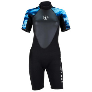 Head Lady's Shorty Hydroflex 3/2mm Wetsuit - Black Print Light Blue