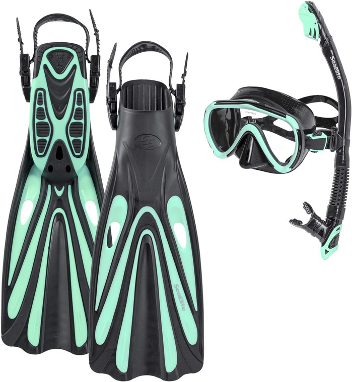 Sea Elite M1 Starter Single Lens Mask, Fins, and Snorkel Package