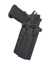 DARA CUSTOM LEVEL 2 DUTY HOLSTER, level 2 retention holster, kydex, black, duty holster, semi-automatic handgun holster.