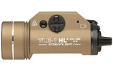 Streamlight TLR-1 HL FDE tactical light, 1000-lumen rail-mounted flashlight for gun, durable and waterproof weapon light.