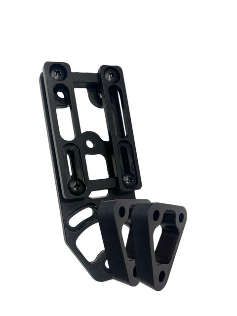 DARA DBL2 Holster Attachment, black, metal, with spacers and riser bars, T posts and belt loops.