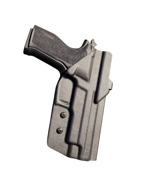 DARA SIG P226 OWB Holster, right handed, black Kydex, optic ready, adjustable retention.