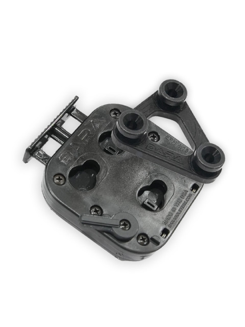DARA ALQD System, black, with mount and receiver, featuring auto locking quick disconnect mechanism.