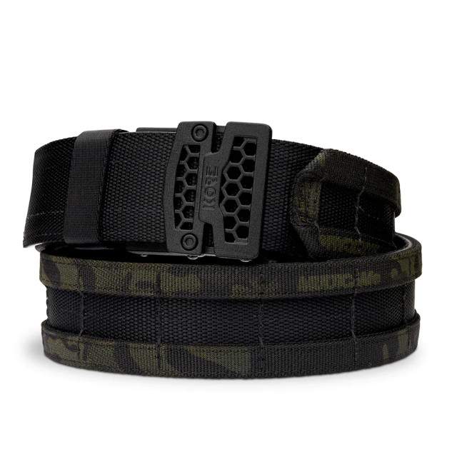Kore Essentials Black Multicam 1.75" Battle Belt with inner Velcro liner belt and black buckle.