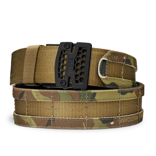 Kore Essentials Multicam 1.75" Battle Belt with black buckle and inner Velcro liner belt shown.