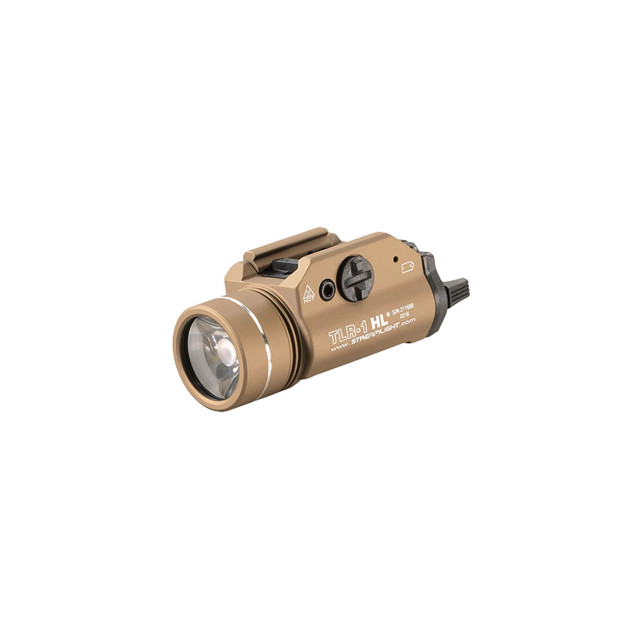 Streamlight TLR-1 HL FDE tactical light, 1000-lumen, rail-mounted, tan color, durable weapon light for handguns.