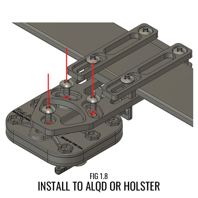 DARA DBL2 Holster Attachment, gray, with spacers and screws, for ALQD or holster installation.