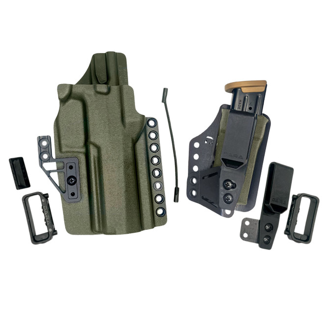 DARA Concealment System, green and black holster with magazine carrier, IWB, AIWB, OWB, appendix rig.