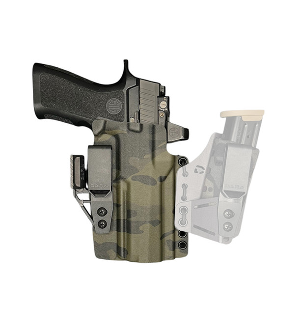 DARA DCS Concealment System with appendix rig and detachable mag carrier in camouflage finish.