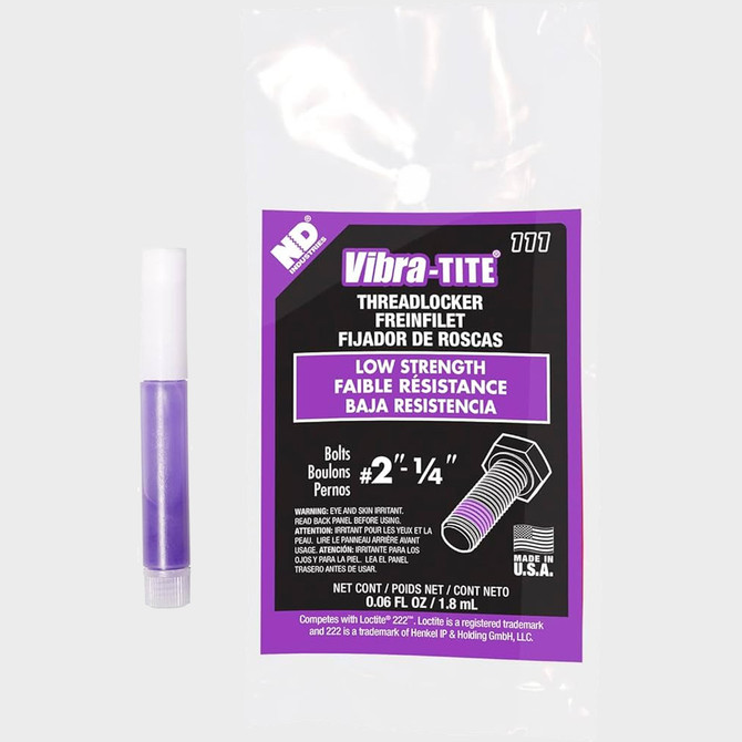 Vibra-Tite Thread Locker 111 by ATTACHMENT, purple low strength threadlocker in 1.8mL liquid capsule form.