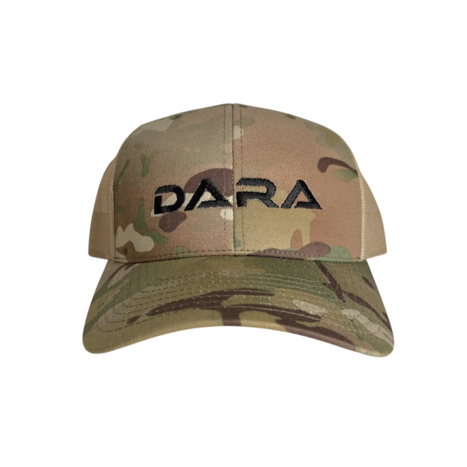 DARA Camouflage Snapback Trucker Hat in Khaki, Green and Brown colors from DARA brand.