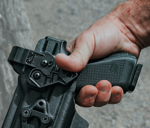 DARA Level 2 Control Kit installed on a level 2 holster with interchangeable release options.