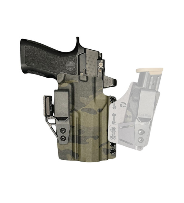 Dara Concealment System, camouflage AIWB holster with detachable magazine carrier, appendix rig, concealed carry holster.  FN 509 LS Edge