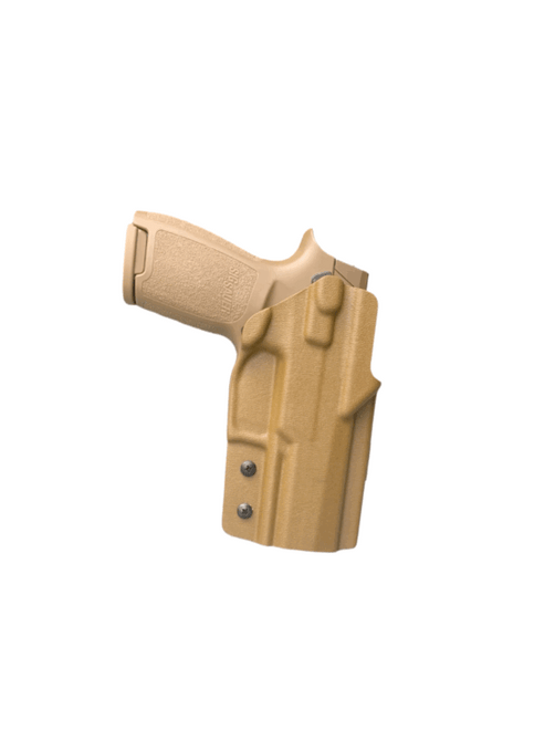 Tan DARA OWB holster, outside the waistband holster for Glock43, gun holster, best OWB pistol holster.