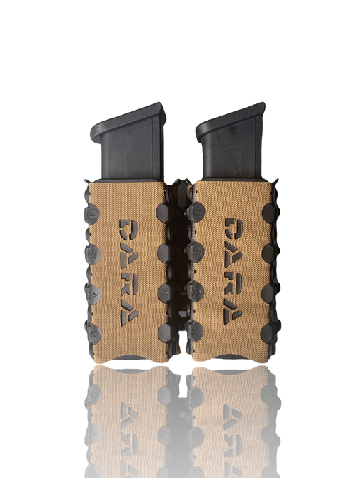 DARA Auto Retention Double Mag Carrier, brown, double mag pouch for pistol magazines, gun clips.