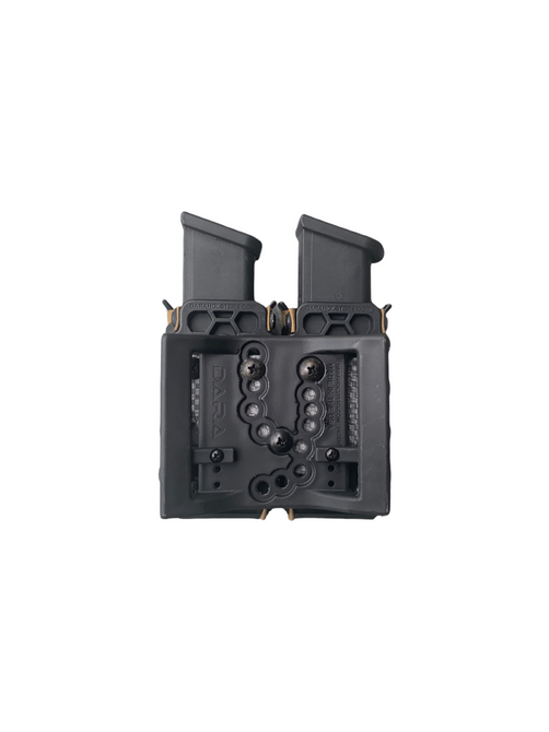 DARA Auto Retention Double Mag Carrier, black, universal double mag pouch for pistol magazines and gun clips.