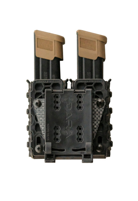 DARA Auto Retention Double Mag Carrier, black, for double stack pistol magazines, universal magazine holder.
