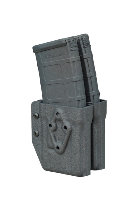 Kydex AR Mag Carrier in gray, ambidextrous, modular design for AR15 magazines, 3 gun matches.