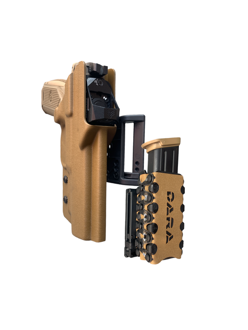 DARA RANGE PACKAGE OWB holster and mag carrier, tan finish, for open carry and range use.