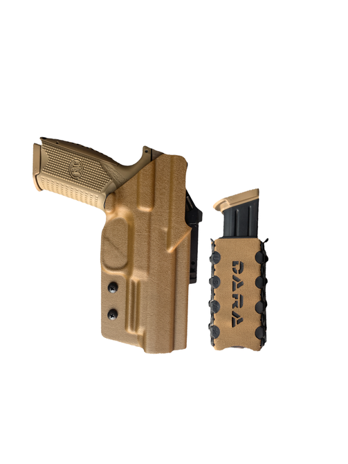 DARA RANGE PACKAGE, OWB holster and mag carrier, tan, for semi-automatic handguns and 1911 pistols.