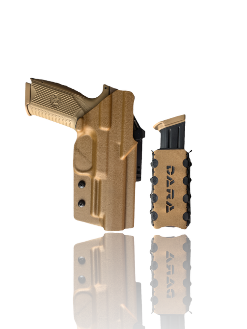 Dara RANGE PACKAGE, OWB holster and mag carrier, tan, for semi-automatic handguns, range holster.