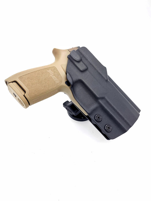 DARA MOUNTED VEHICLE HOLSTER in tan and black kydex for Glock, Sig, HK, 1911, Taurus.