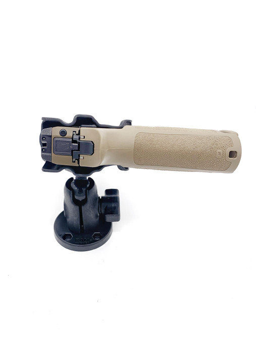 DARA MOUNTED VEHICLE HOLSTER in tan kydex with RAM Mount, fits Glock, Sig, HK, 1911.