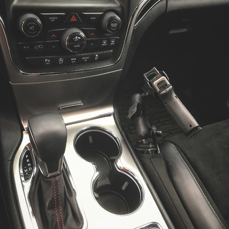 DARA vehicle mounted holster with RAM mount for Glock, Sig, HK, 1911, Taurus, kydex car holster.