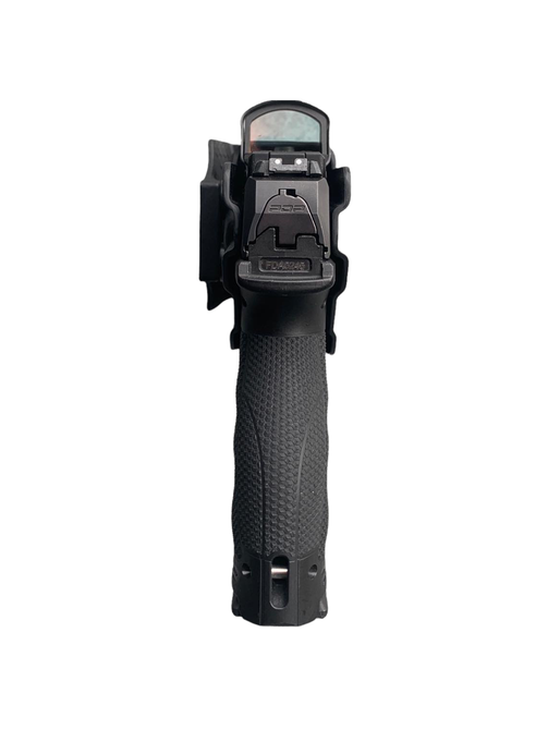 DARA OWB Paddle Holster in black kydex, outside waistband carry with paddle attachment and belt loop.