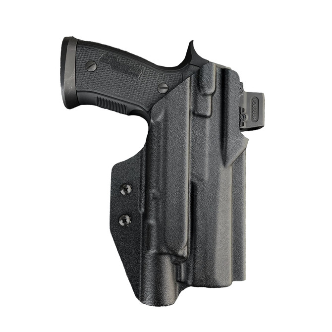 DARA Light bearing OWB Paddle Holster in black Kydex, outside waistband paddle belt holster.