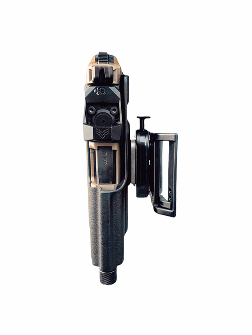 DARA Light Bearing Action Sport Holster, black, made from Boltaron/Kydex with stainless steel hardware.