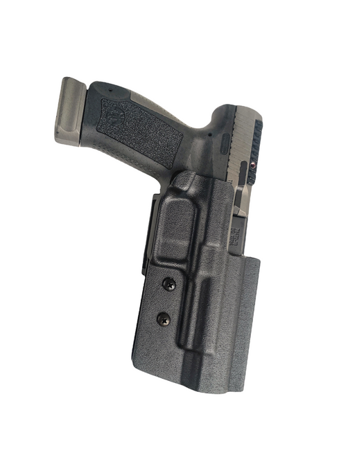 DARA Action Sport Holster, black, for fast draw, IDPA, USPSA, and IPSC, outside waistband range holster.