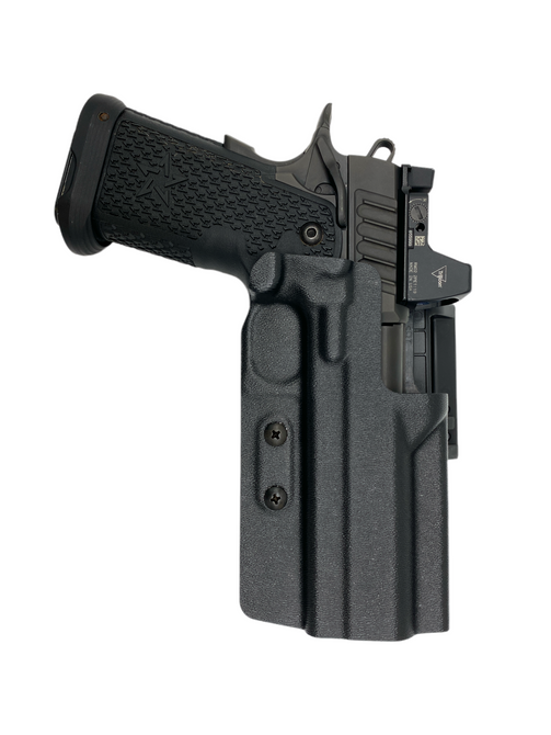 DARA Action Sport Holster, black, for fast draw, IDPA, USPSA, and IPSC compliant, race holster design.