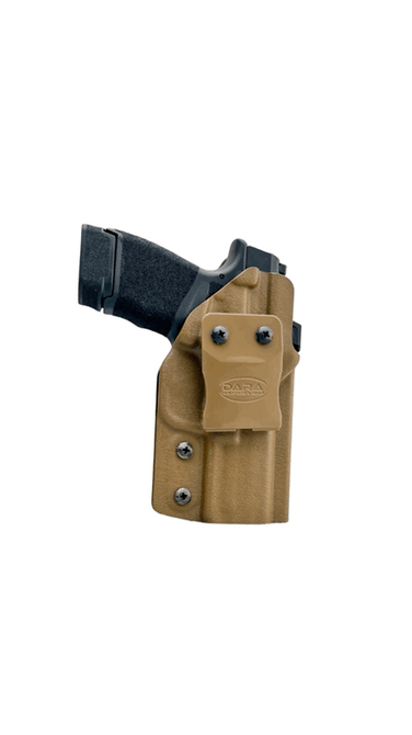 DARA IWB holster, tan kydex inside the waistband holster for semi-automatic handguns, optics ready design.