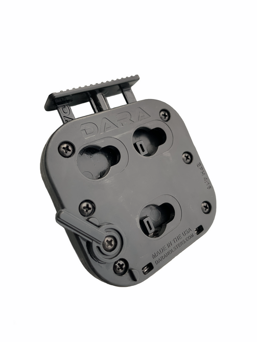DARA ALQD Receiver, gray, robust body with auto locking feature and key slot mounting system.