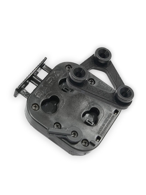 DARA ALQD System, black, with mount and receiver, featuring auto locking quick disconnect mechanism.