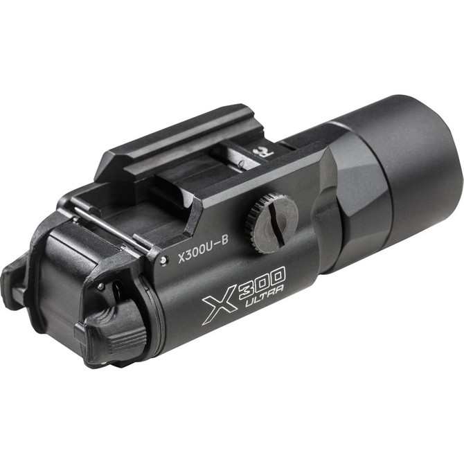 SureFire X300U-B tactical weapon light, 1,000-lumen flashlight with T-Slot mounting system and ambidextrous controls.