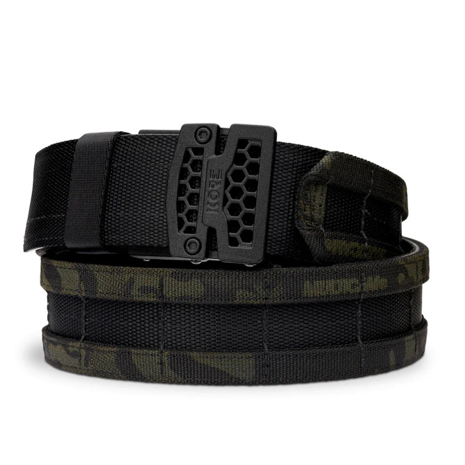 Kore Essentials Black Multicam 1.75" Battle Belt with inner Velcro liner belt and black buckle.