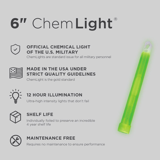 6" Chemlight Green 12hr 10Pk
