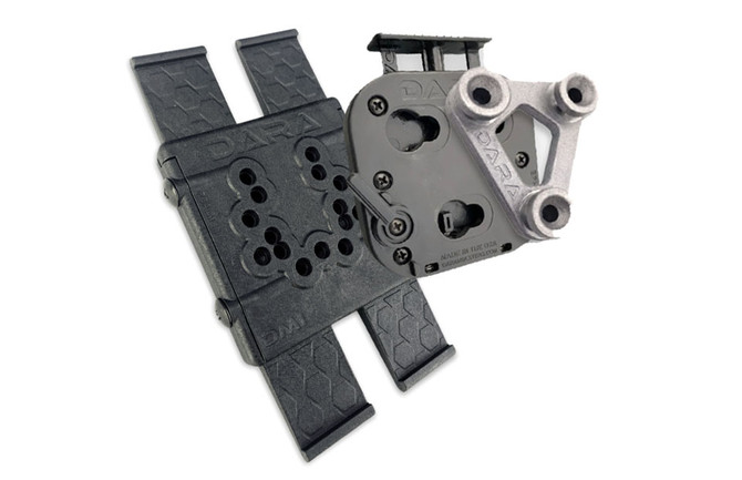 DARA DM1 + ALQD SYSTEM, black and silver, rigid 2-piece molle adapter with stainless fastening.