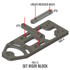 DARA DBL2 holster attachment riser block, gray, with ALQD receiver and hardware, side view.
