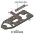 DARA DBL2 holster attachment, machined metal part with recessed holes and adjustable belt space design.